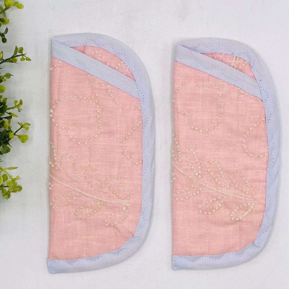 Lot of 2 Handmade Glasses Case Soft Fabric Pink White Embroidered Padded 8"x3.5"